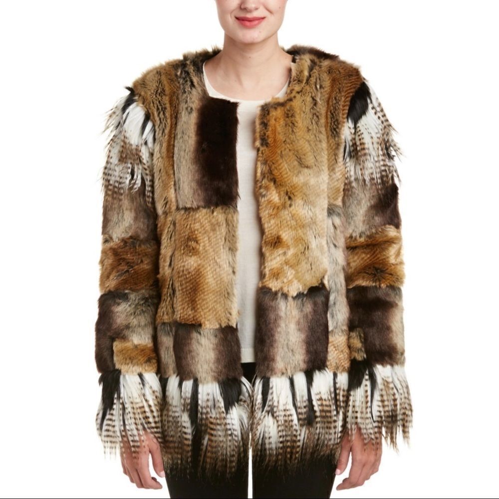Liberty Garden Faux Fur PATCHWORK JACKET Sz Small